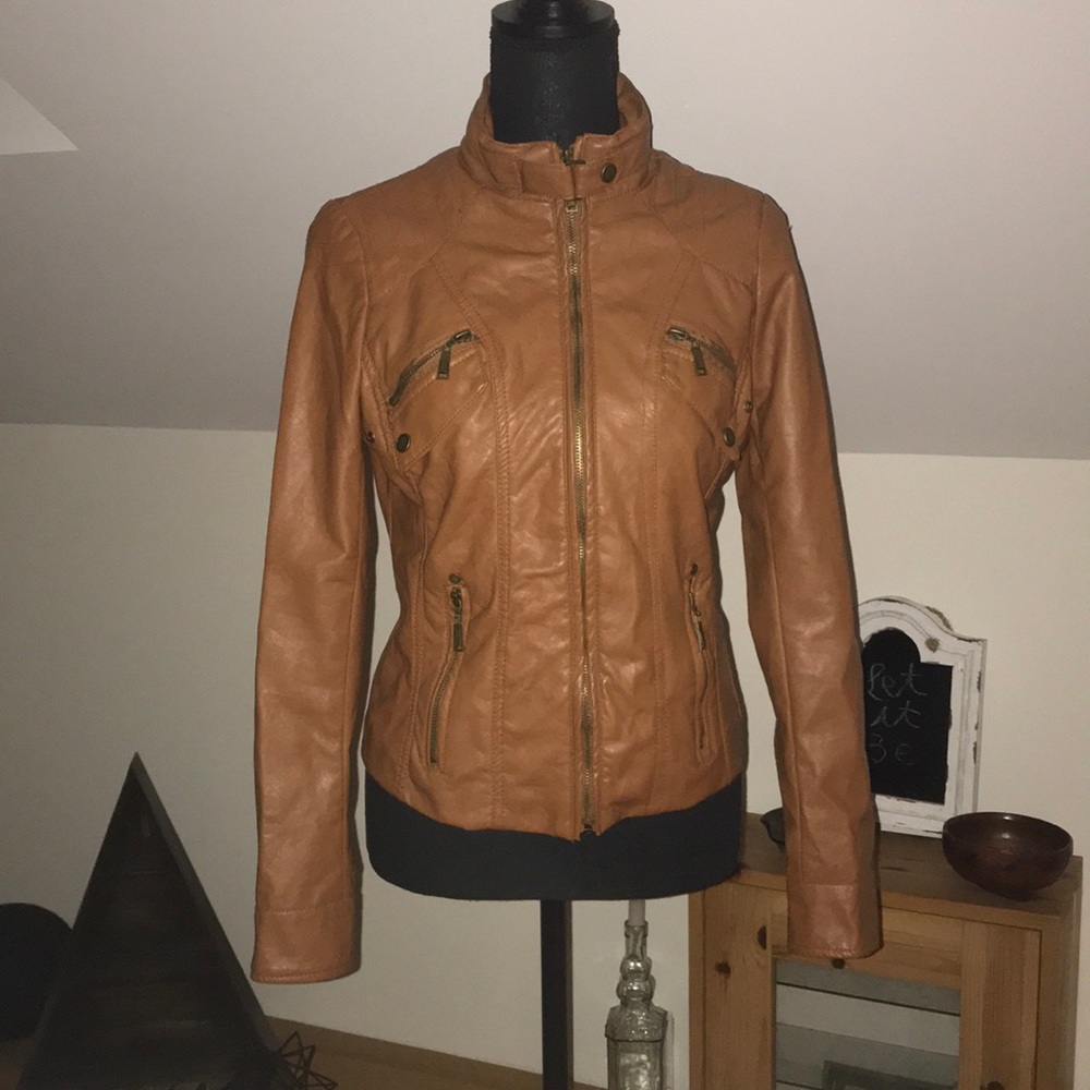 Tan Faux Leather Moto jacket